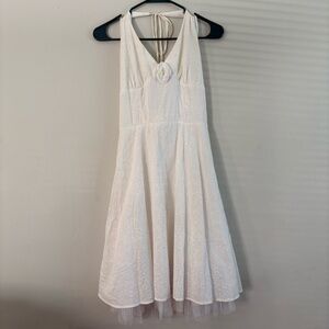 Ruby Rox Vintage Y2K White Eyelet Floral Halter Dress - Size 7/Small